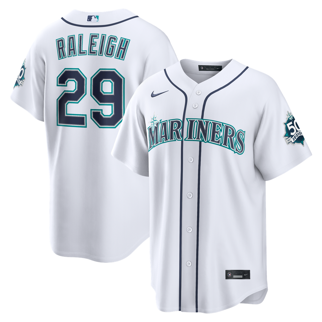 Seattle Mariners Cal Raleigh Home Stadium 50th Season Patch Jersey (White)