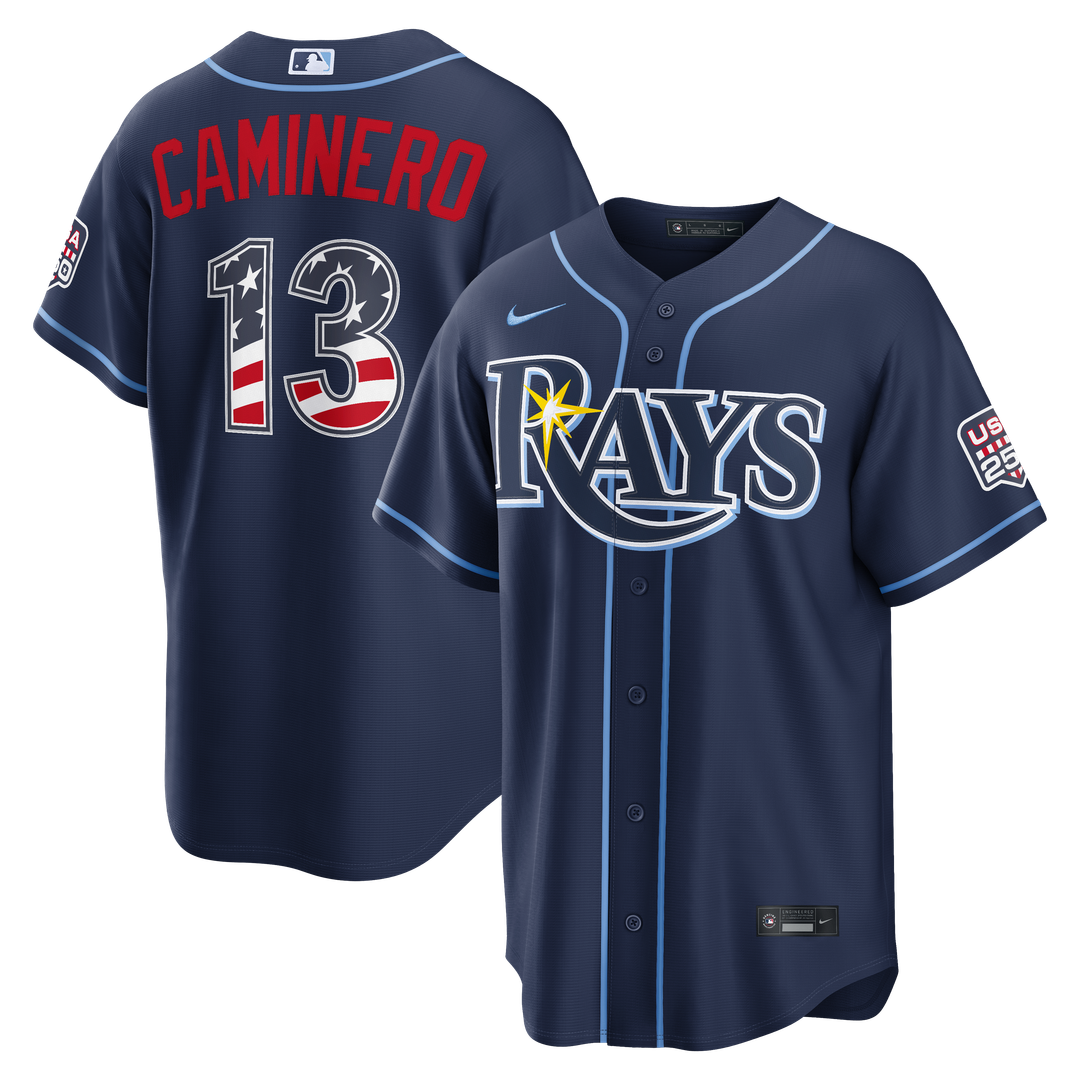 Tampa Bay Rays Junior Caminero USA 250 Fourth of July Road Stadium Jersey (Navy)