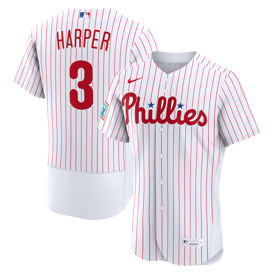 Philadelphia Phillies Bryce Harper Home Authentic Sponsor Patch Jersey (White)
