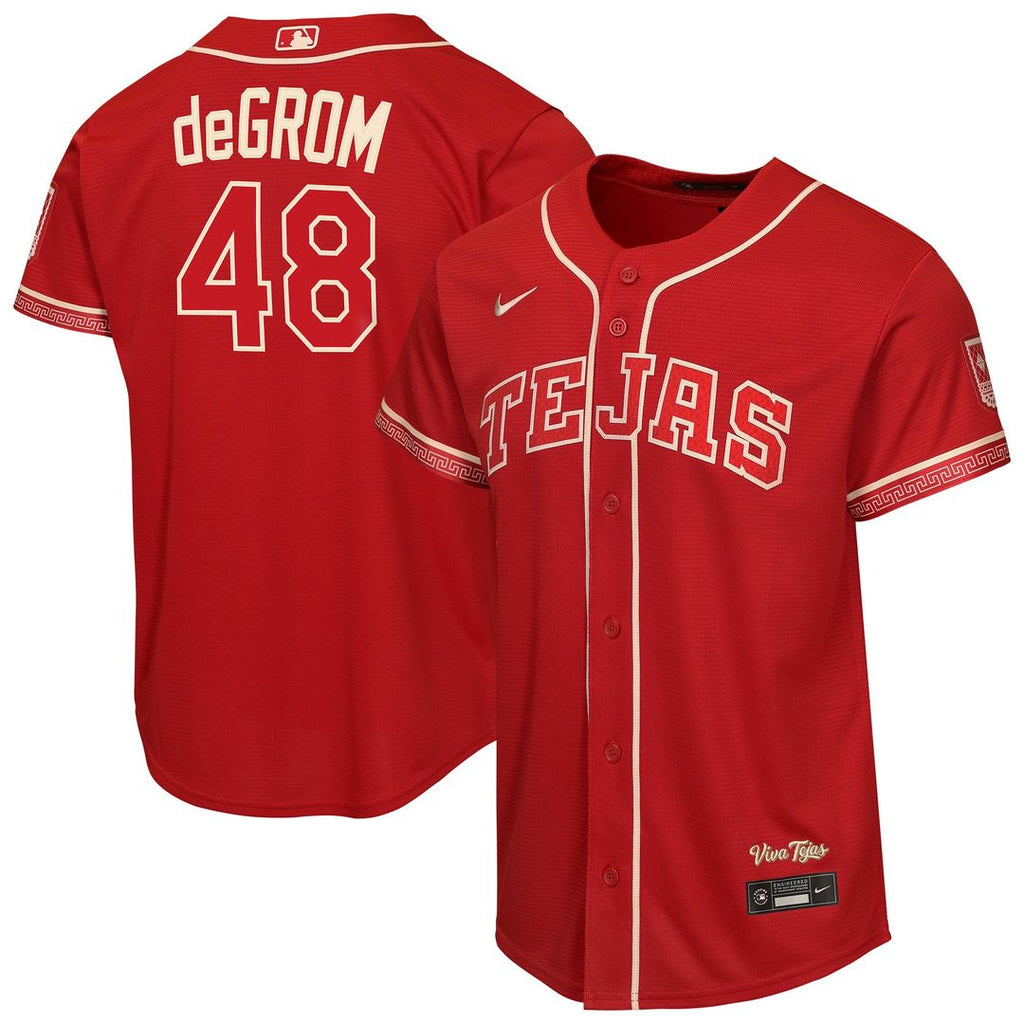 Texas Rangers Jacob deGrom Youth 2026 City Connect Stadium Jersey (Red)