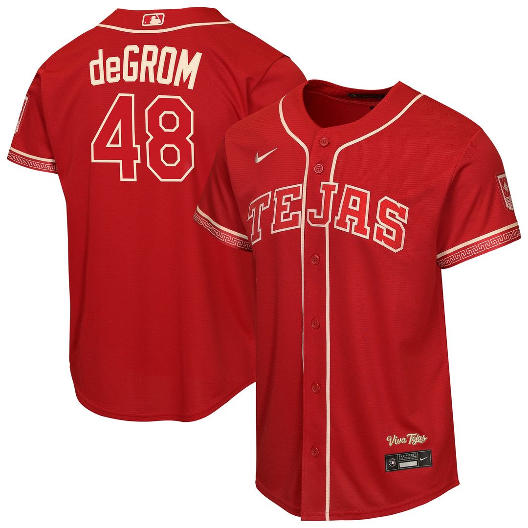 Texas Rangers Jacob deGrom Youth 2026 City Connect Stadium Jersey (Red)