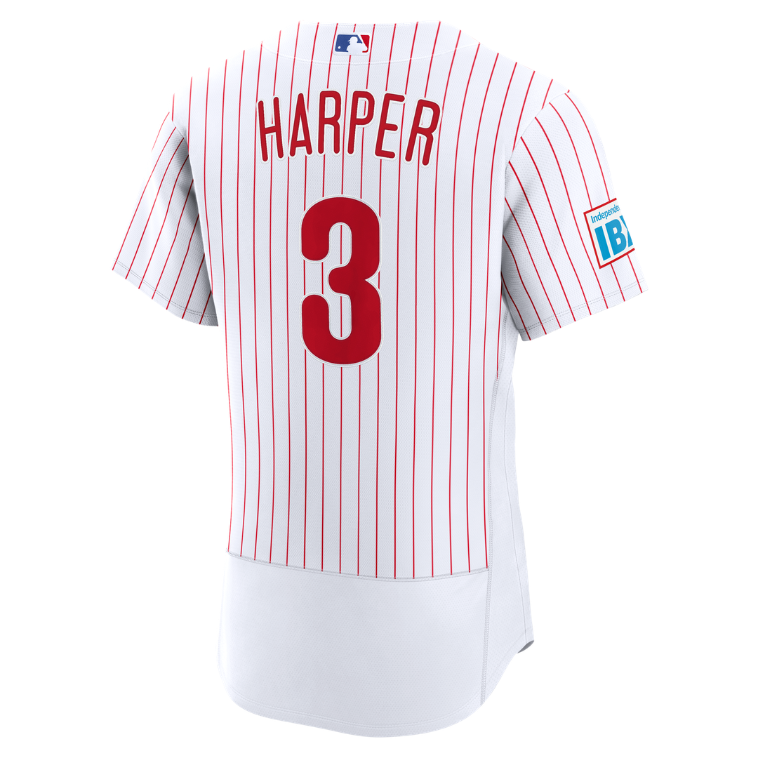 Philadelphia Phillies Bryce Harper Home Authentic Sponsor Patch Jersey (White)