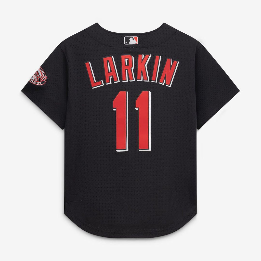 Cincinnati Reds Barry Larkin Cooperstown Mesh Batting Practice Button-Up Jersey (Black)