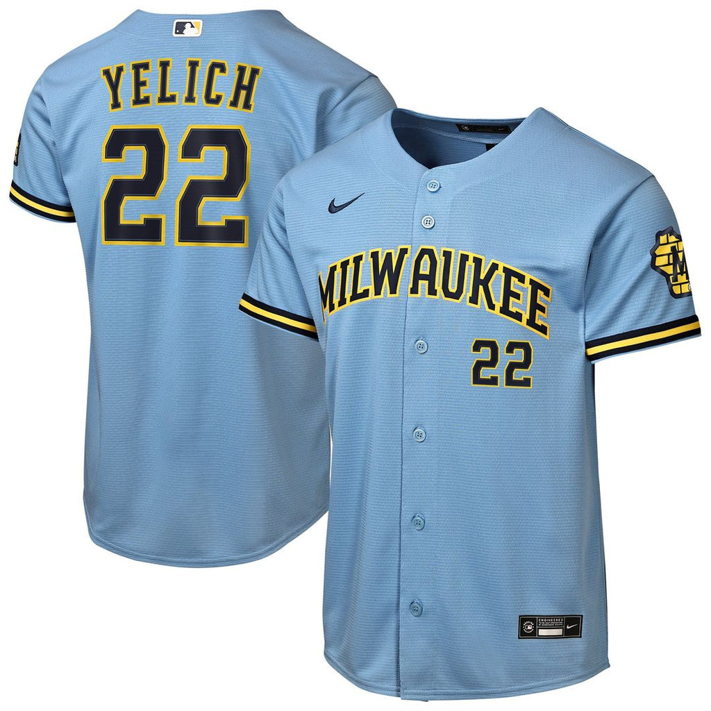 Milwaukee Brewers Christian Yelich Youth Road Stadium Jersey (Powder Blue)
