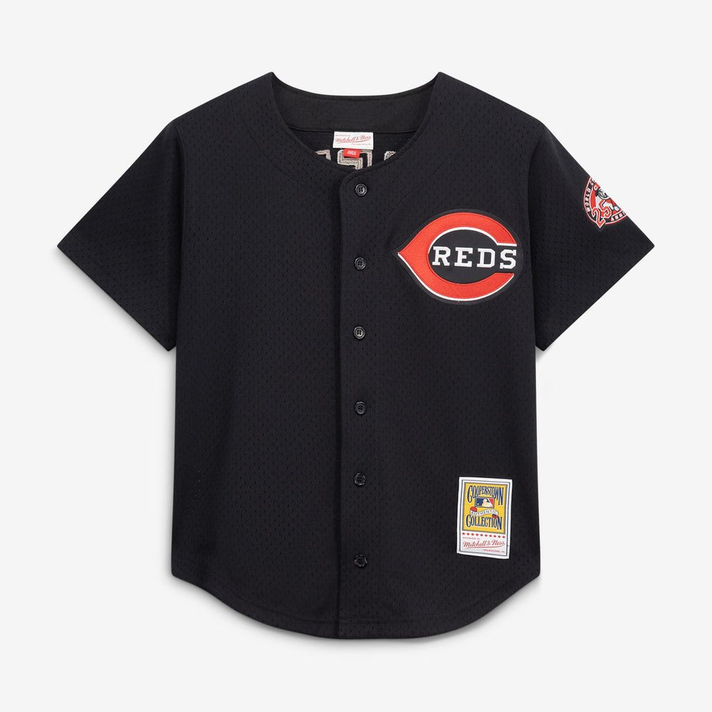 Cincinnati Reds Ken Griffey Jr. Cooperstown Mesh Batting Practice Button-Up Jersey (Black)