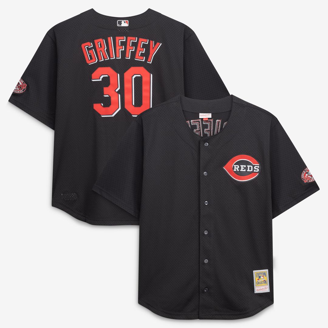 Cincinnati Reds Ken Griffey Jr. Big & Tall Cooperstown Mesh Batting Practice Jersey (Black)