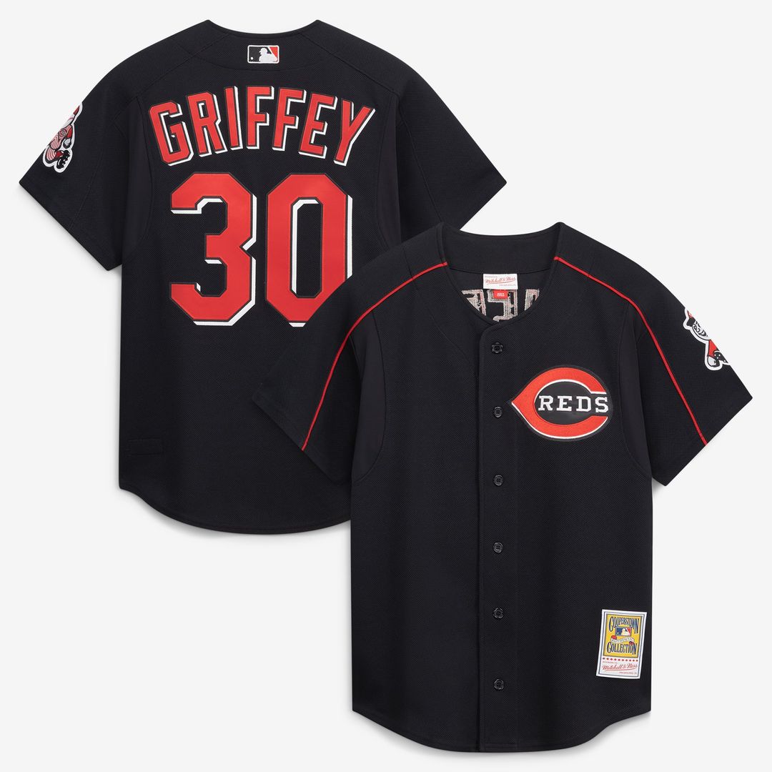 Cincinnati Reds Ken Griffey Jr. Cooperstown Authentic Mesh Batting Practice Jersey (Black)