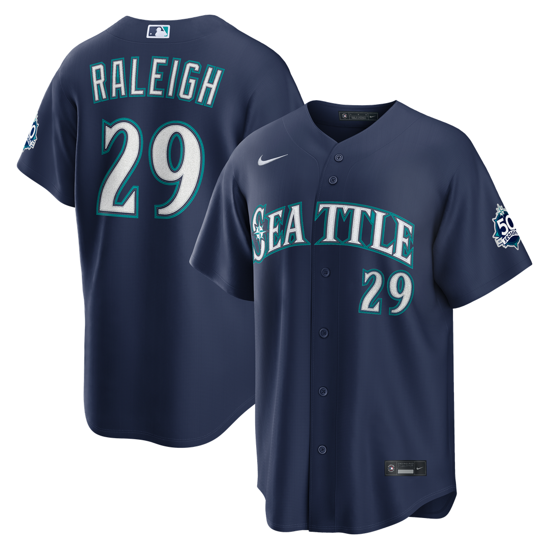 Seattle Mariners Cal Raleigh Home Stadium 50th Season Patch Jersey (White)