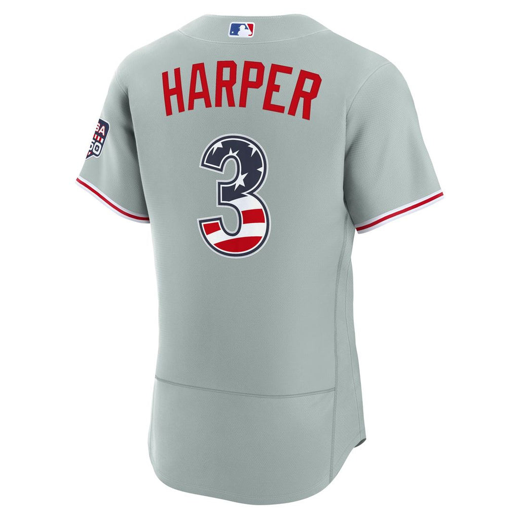 Philadelphia Phillies Bryce Harper USA 250 Fourth of July Road Authentic Jersey (Gray)