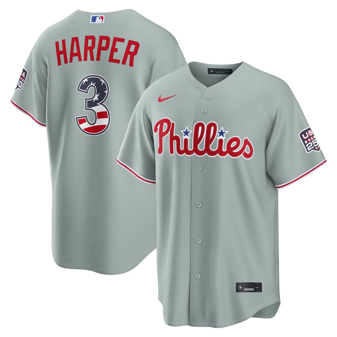 Philadelphia Phillies Bryce Harper USA 250 Fourth of July Road Stadium Jersey (Gray)