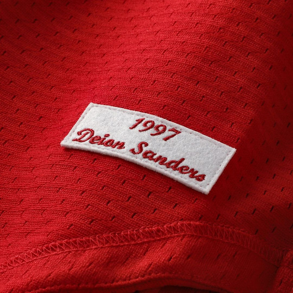 Cincinnati Reds Deion Sanders Cooperstown Mesh Batting Practice Button-Up Jersey (Red)