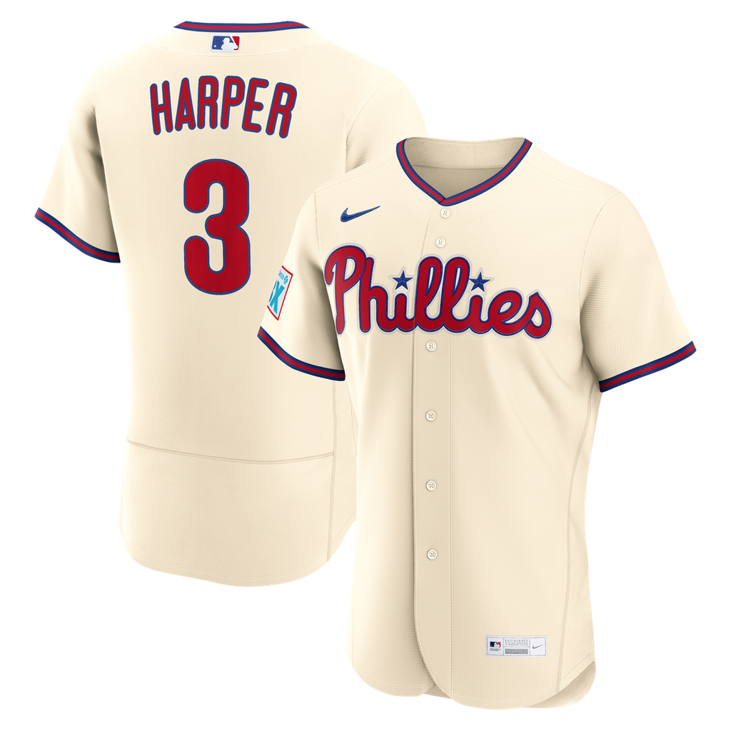 Philadelphia Phillies Bryce Harper Alternate Authentic Sponsor Patch Jersey (Cream)