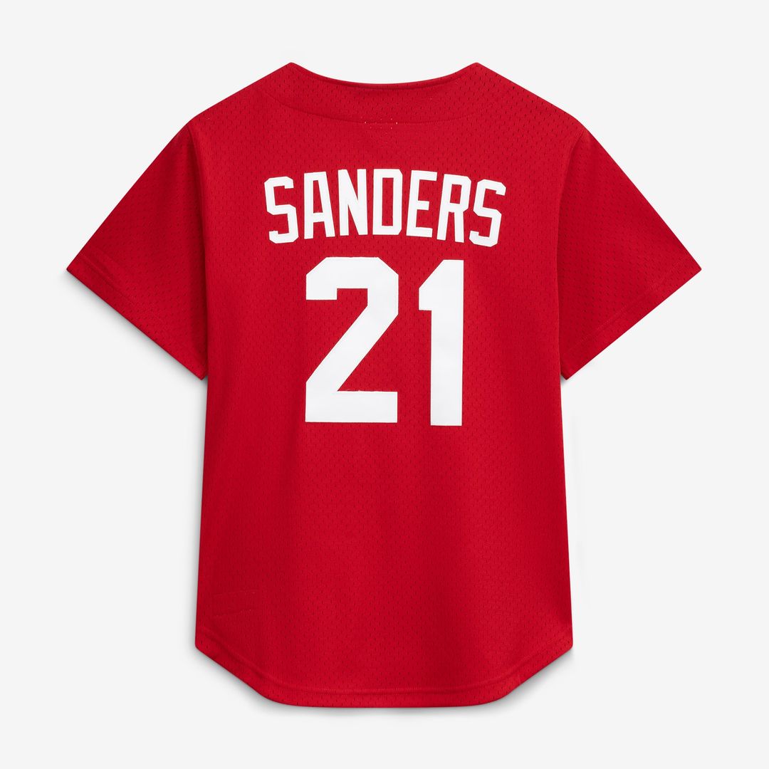 Cincinnati Reds Deion Sanders Cooperstown Mesh Batting Practice Button-Up Jersey (Red)