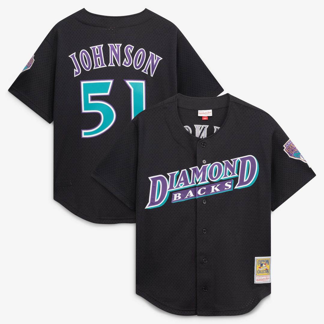 Arizona Diamondbacks Randy Johnson Cooperstown Mesh Batting Practice Button-Up Jersey (Black)