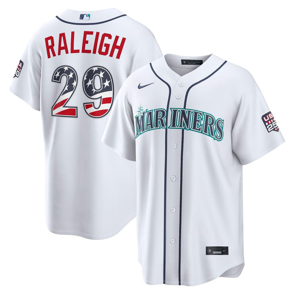 Seattle Mariners Cal Raleigh USA 250 Fourth of July Home Stadium Jersey (White)