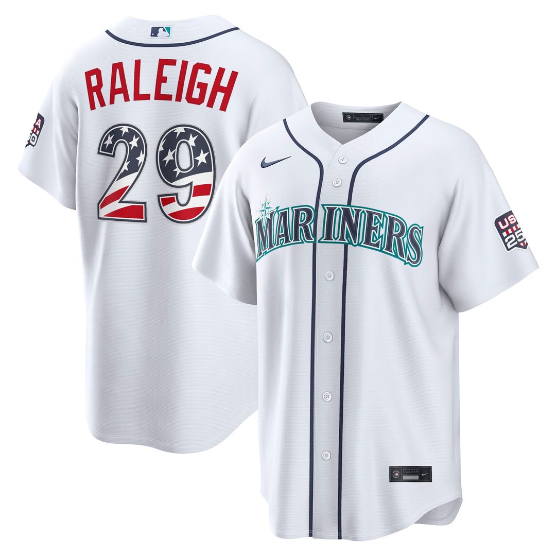 Seattle Mariners Cal Raleigh USA 250 Fourth of July Home Stadium Jersey (White)