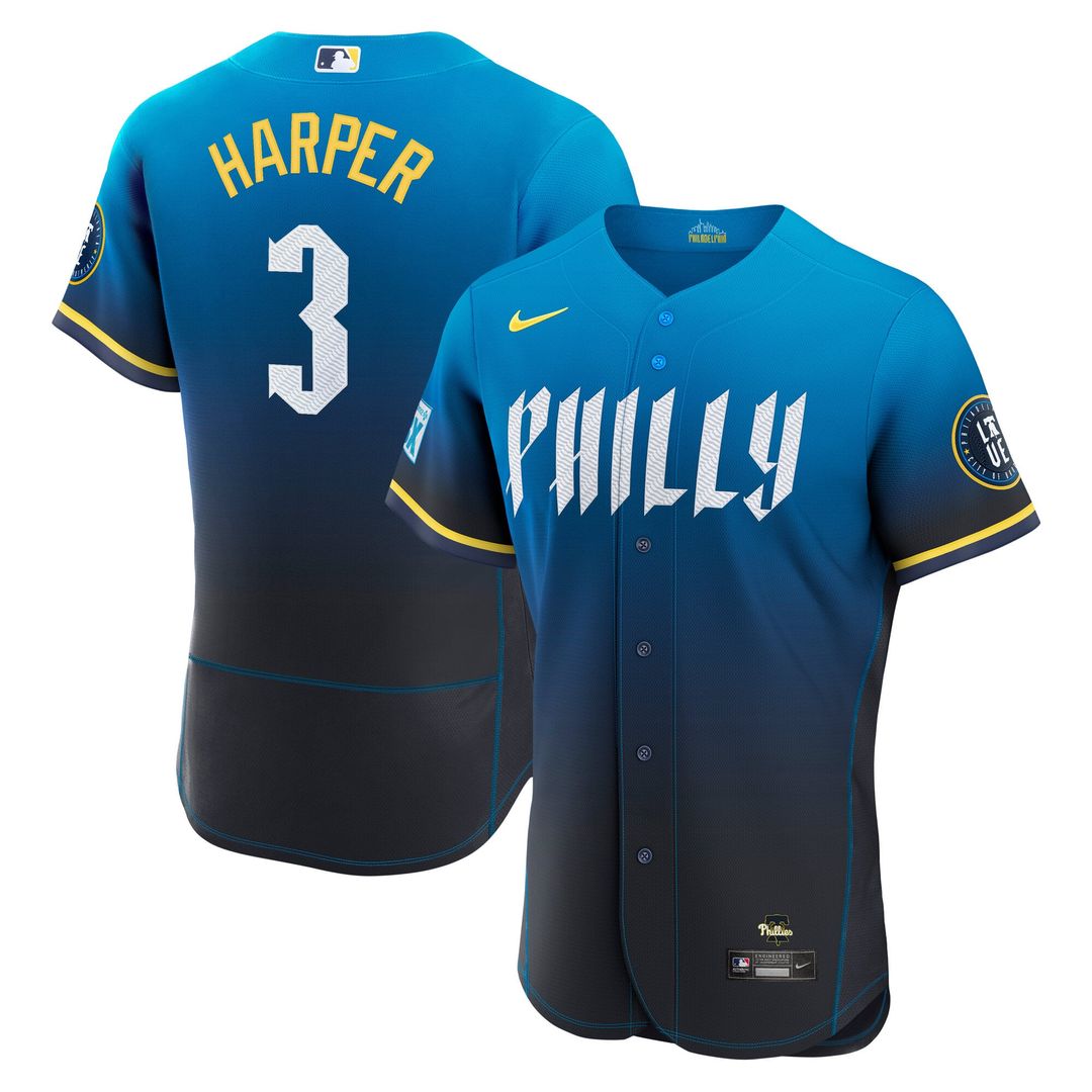 Philadelphia Phillies Bryce Harper City Connect Authentic Sponsor Patch Jersey (Blue)