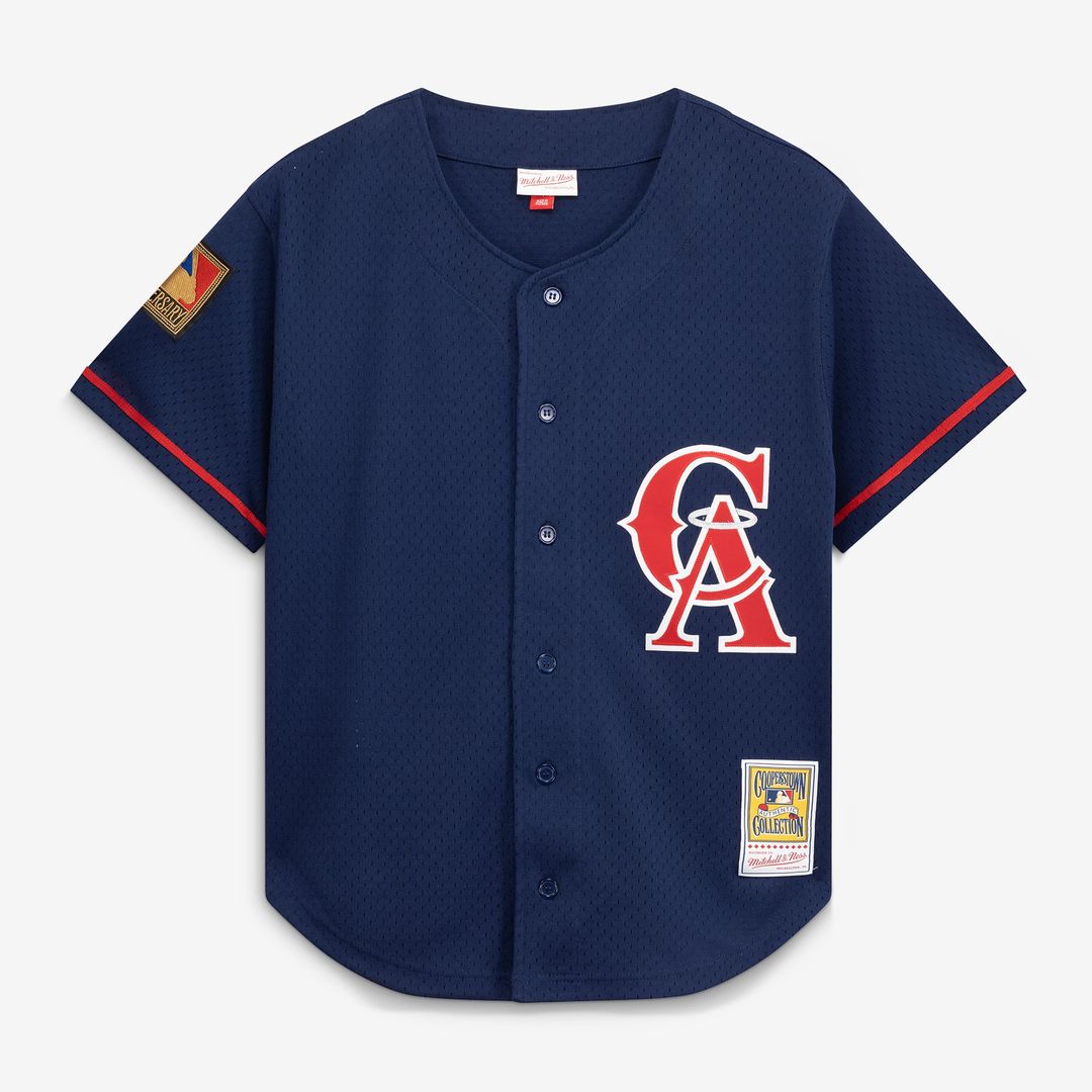 Bo Jackson California Angels Cooperstown Mesh Batting Practice Button-Up Jersey (Navy)