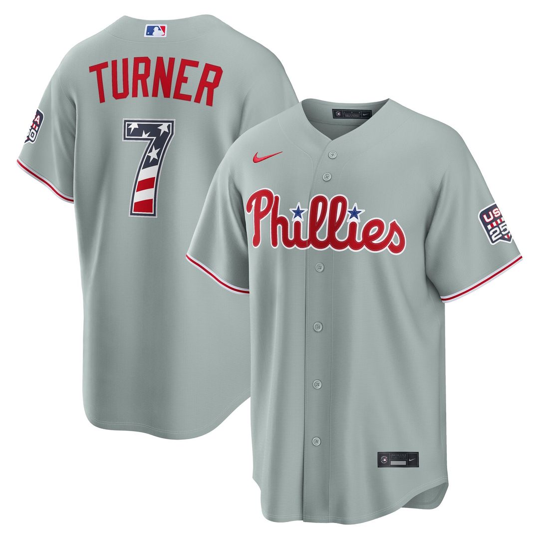 Philadelphia Phillies Trea Turner USA 250 Fourth of July Road Stadium Jersey (Gray)