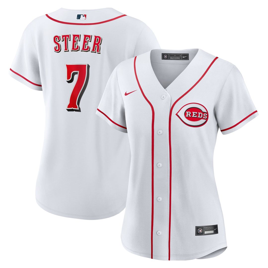 Cincinnati Reds Spencer Steer Women's Home Replica Jersey (White)
