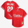 Philadelphia Phillies Jimmy Rollins Cooperstown Mesh Batting Practice Button-Up Jersey (Red)