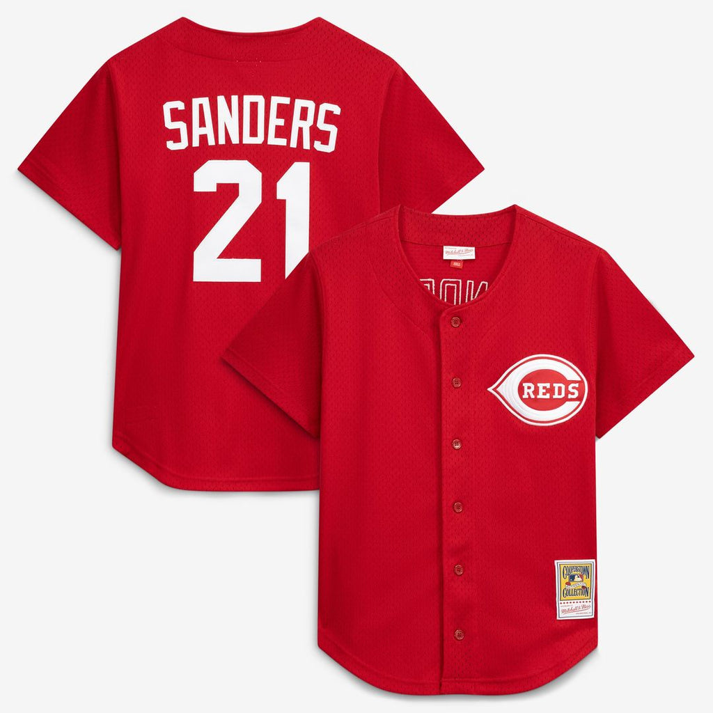 Cincinnati Reds Deion Sanders Cooperstown Mesh Batting Practice Button-Up Jersey (Red)
