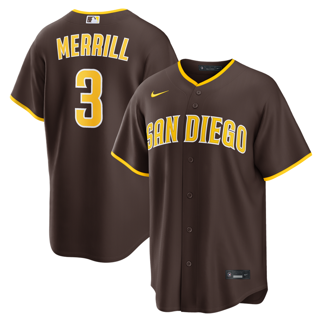 San Diego Padres Jackson Merrill Road Replica Jersey (Brown)