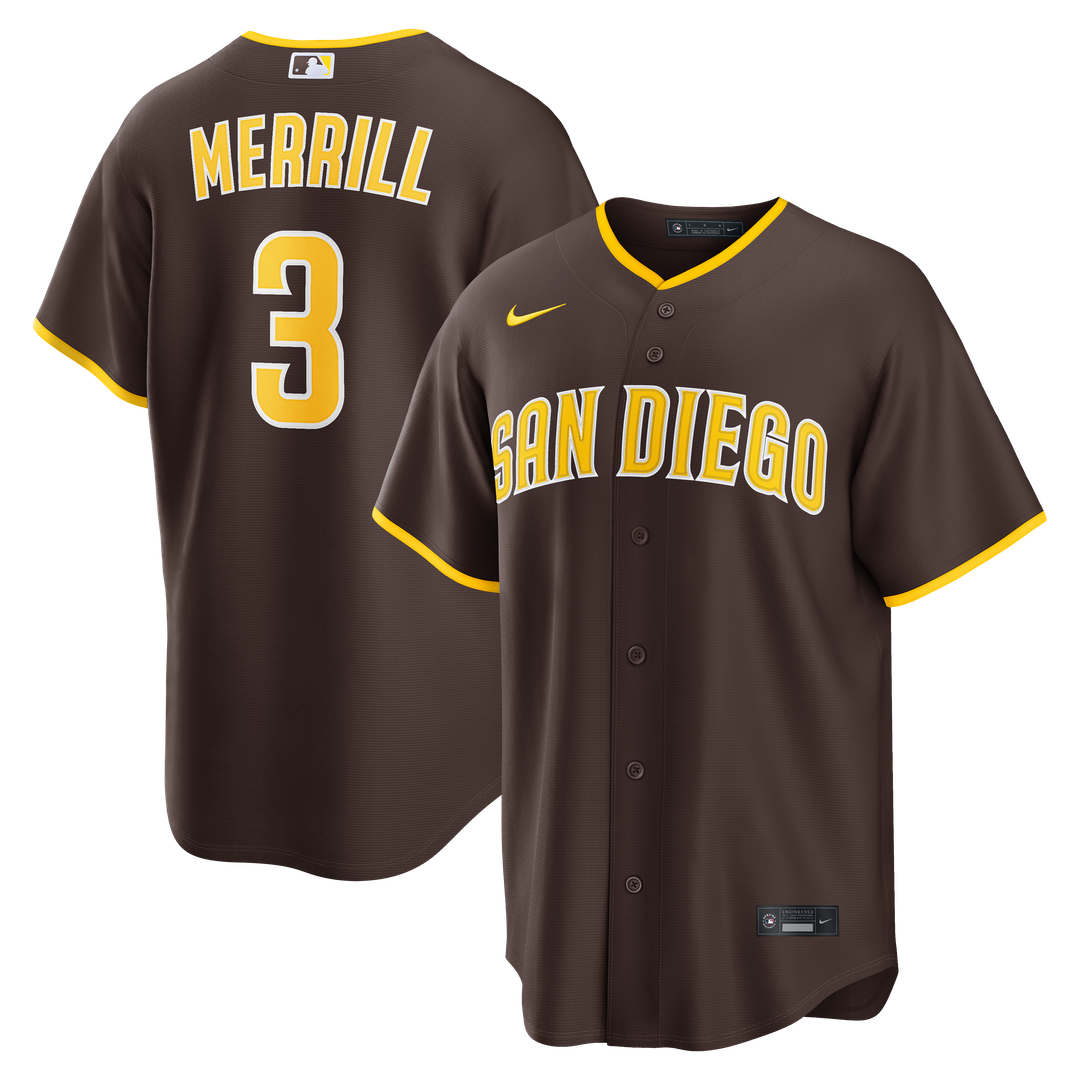 San Diego Padres Jackson Merrill Road Replica Jersey (Brown)