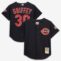 Cincinnati Reds Ken Griffey Jr. Cooperstown Mesh Batting Practice Button-Up Jersey (Black)