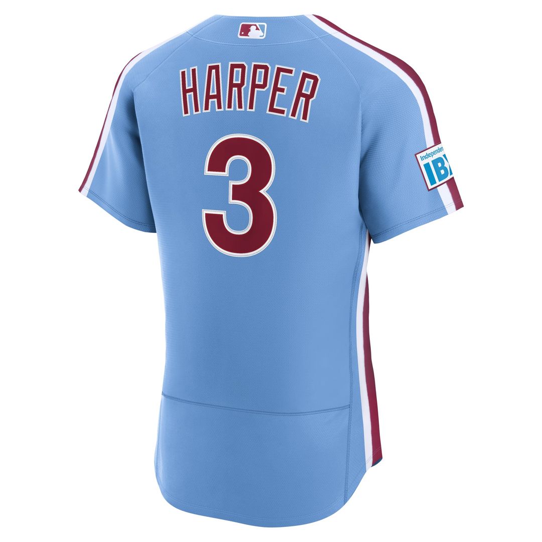 Philadelphia Phillies Bryce Harper Alternate Authentic Sponsor Patch Jersey (Light Blue)