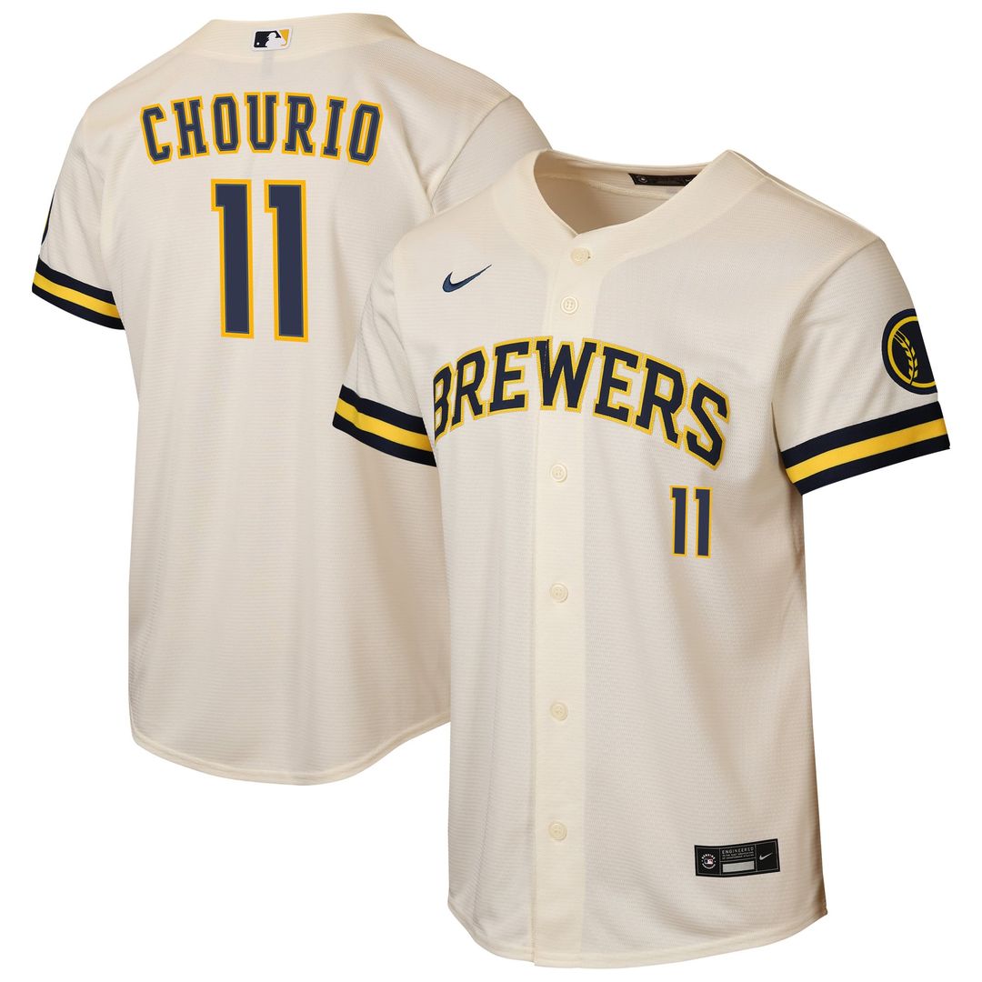 Milwaukee Brewers Jackson Chourio Youth Home Stadium Jersey (Cream)