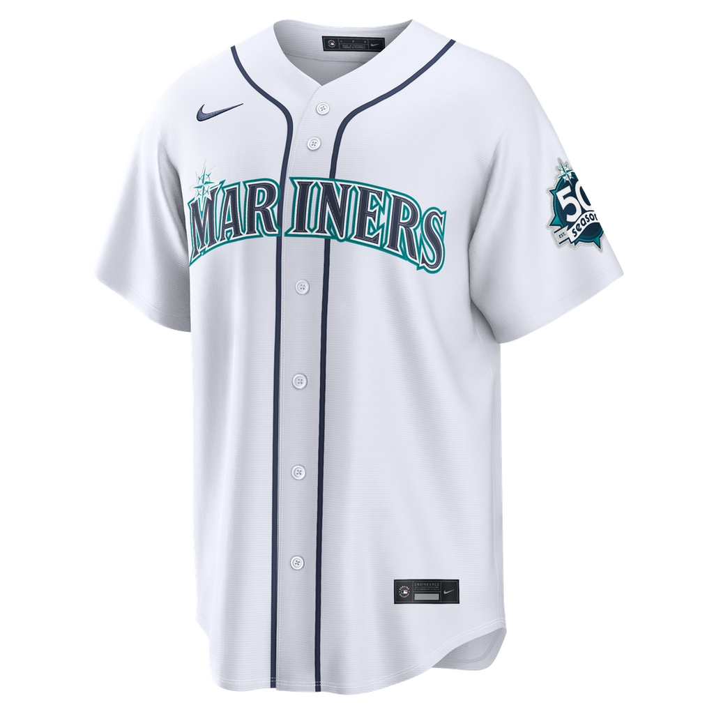 Seattle Mariners Julio Rodríguez Home Stadium 50th Season Patch Jersey (White)