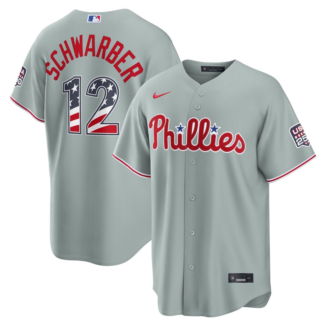 Philadelphia Phillies Kyle Schwarber USA 250 Fourth of July Road Stadium Jersey (Gray)