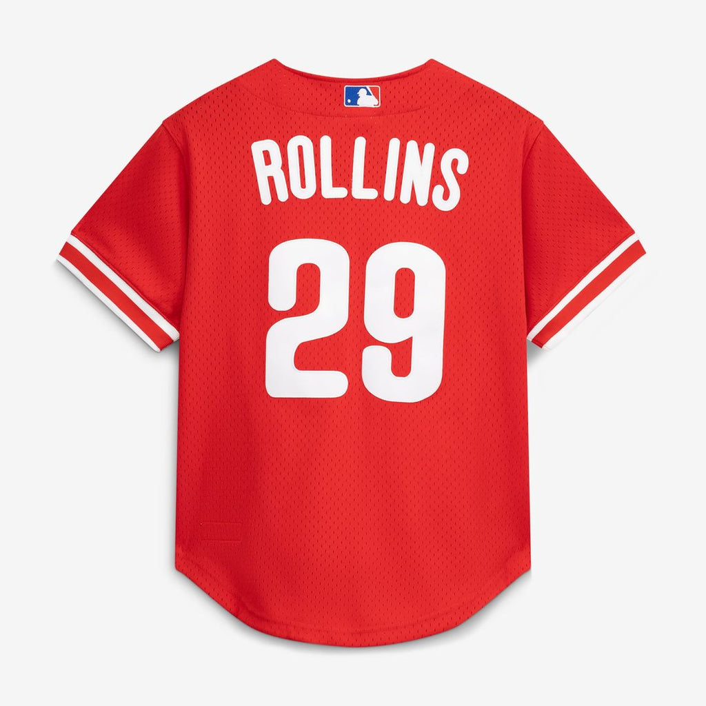 Philadelphia Phillies Jimmy Rollins Cooperstown Mesh Batting Practice Button-Up Jersey (Red)