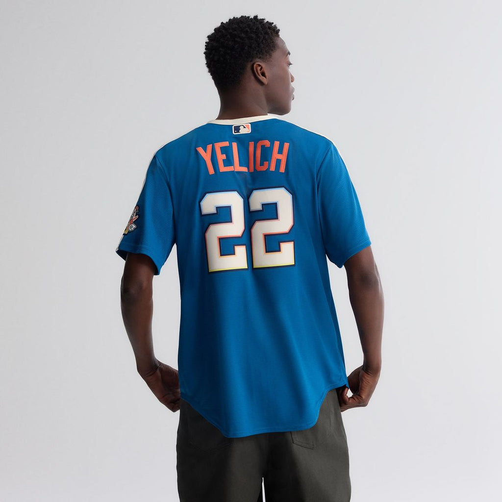 Milwaukee Brewers Christian Yelich 2026 City Connect Stadium Jersey (Mineral Blue)
