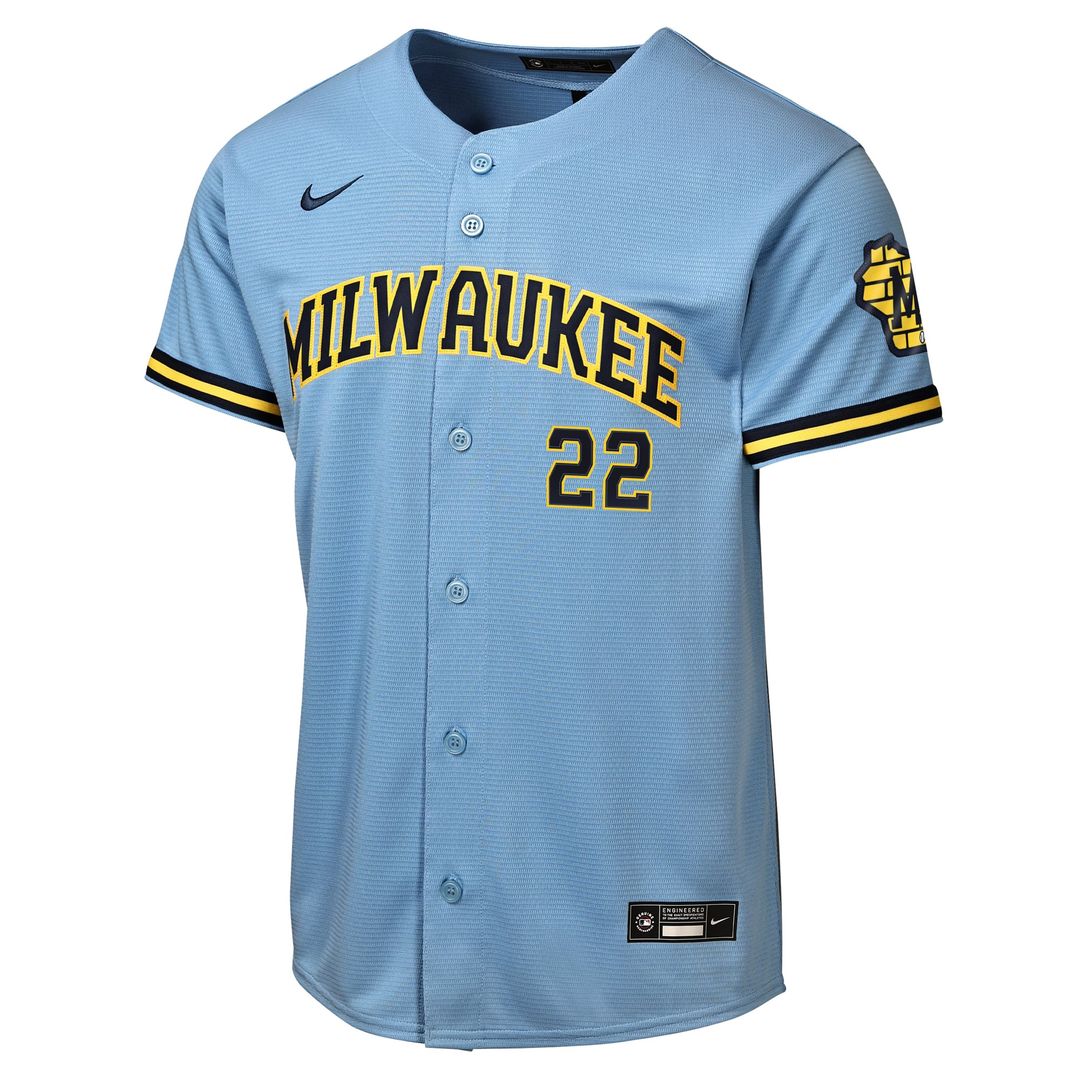 Milwaukee Brewers Christian Yelich Youth Road Stadium Jersey (Powder Blue)
