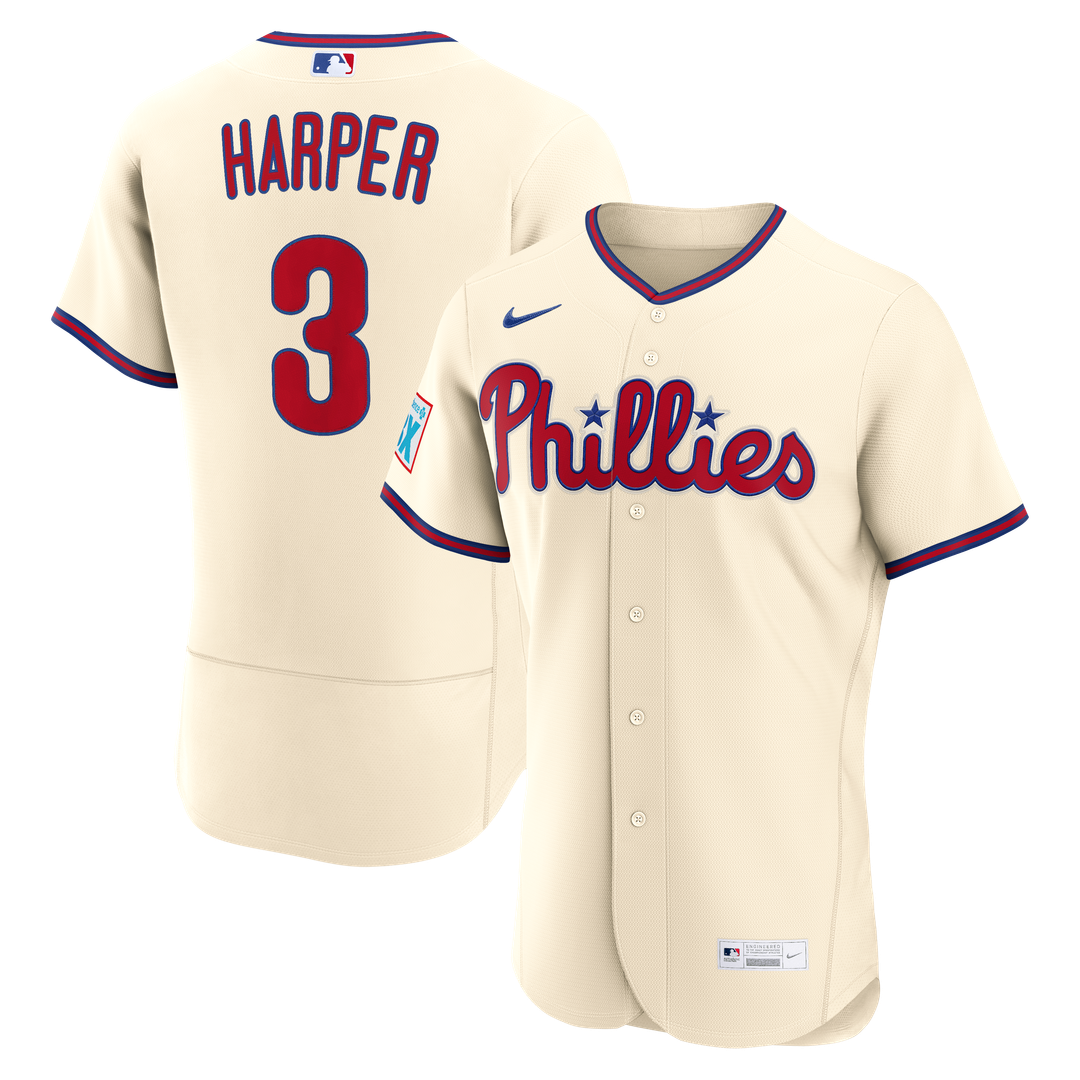 Philadelphia Phillies Bryce Harper Home Authentic Sponsor Patch Jersey (White)